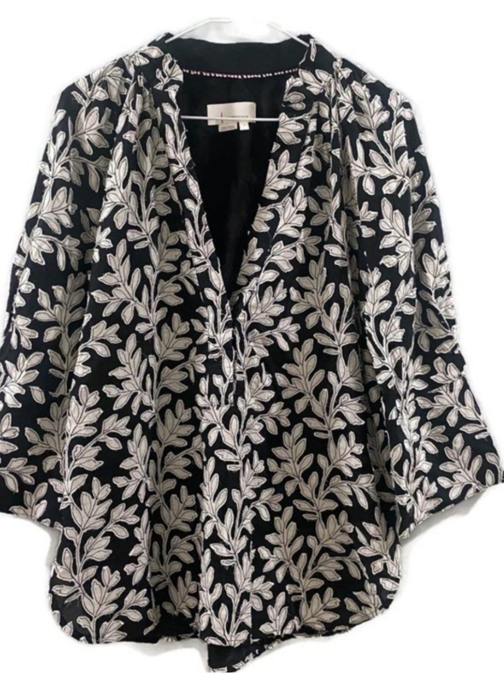 Anthropologie Botanical Applique Popover Blouse, size large